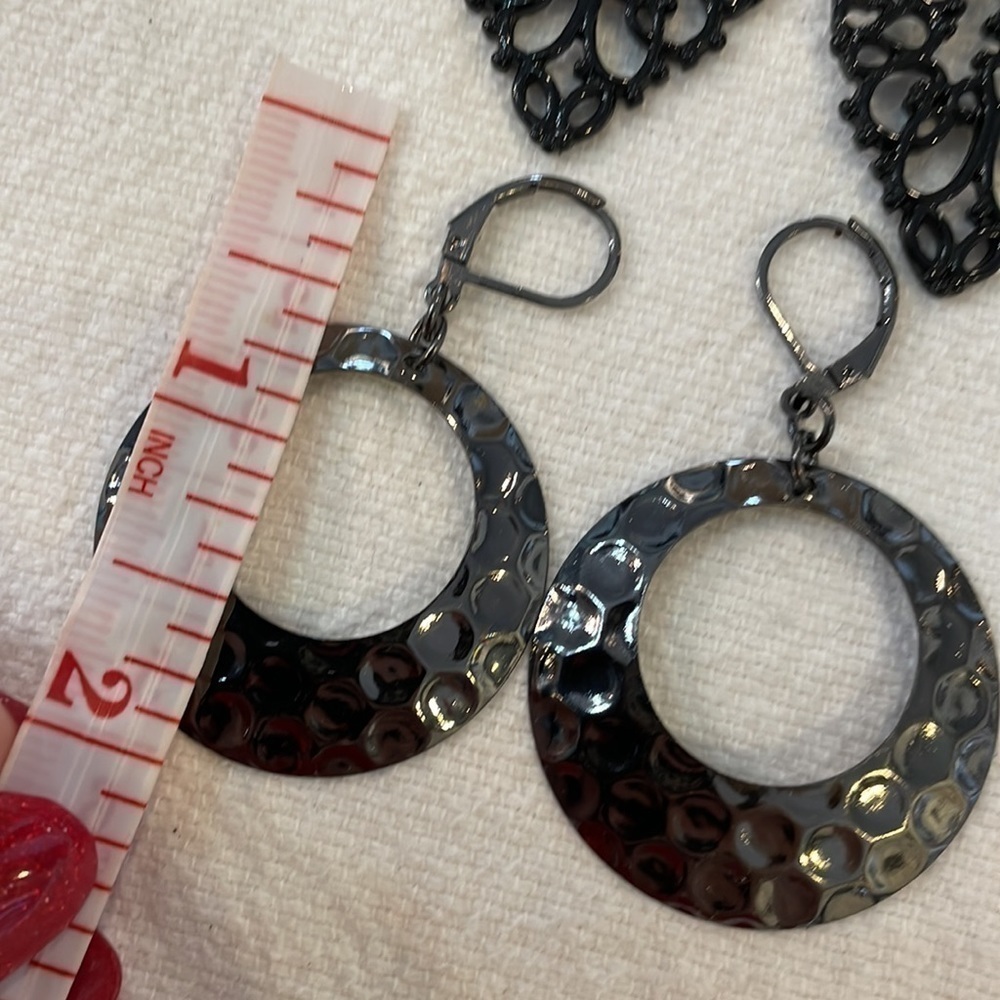 💐5/25 black dark silver open circle 2 pair bundle lot trendy earrings - Picture 2 of 7
